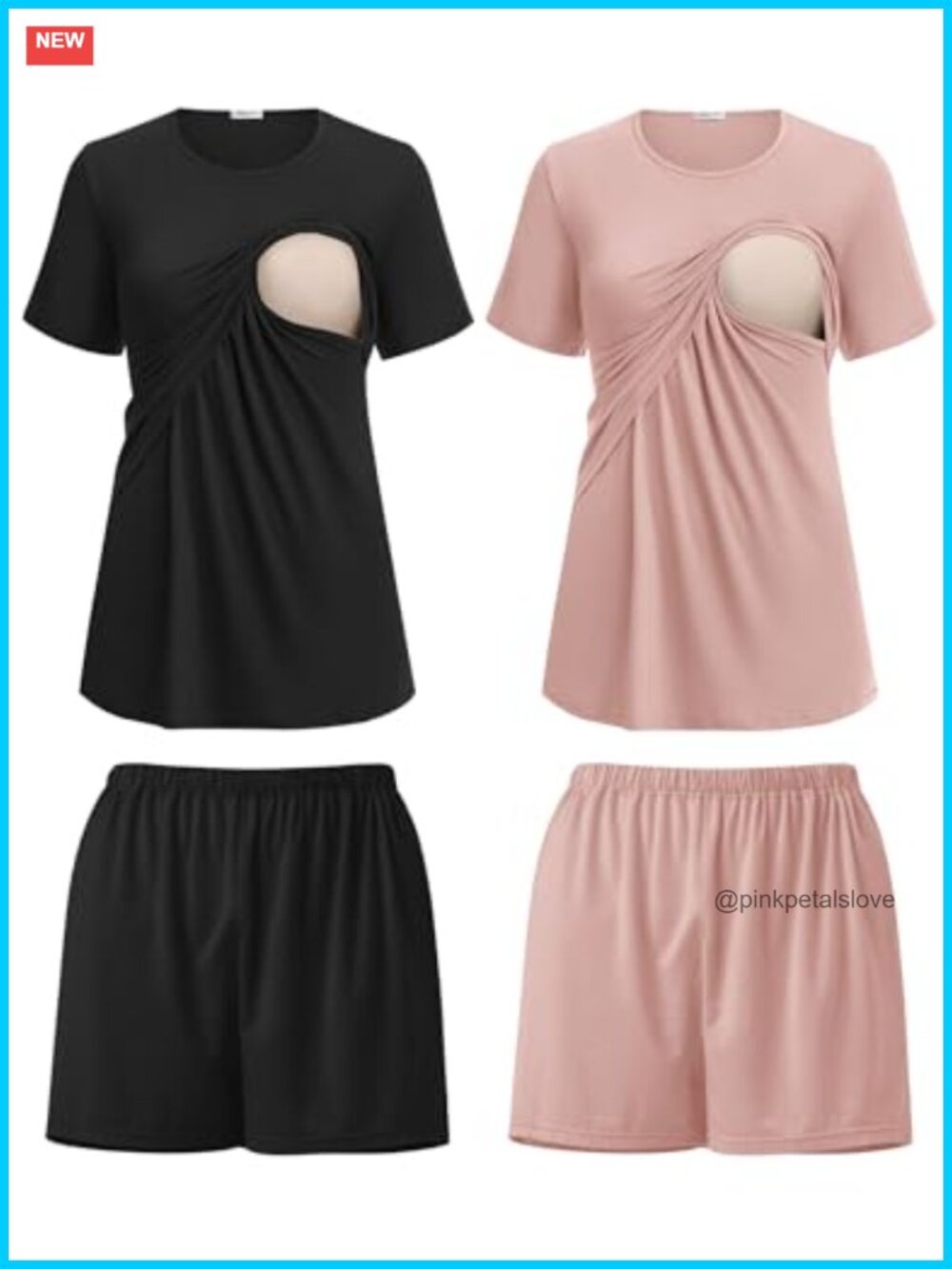 Double Layer Nursing Pajamas Set 2 Pack Maternity Lounge Shorts Tops